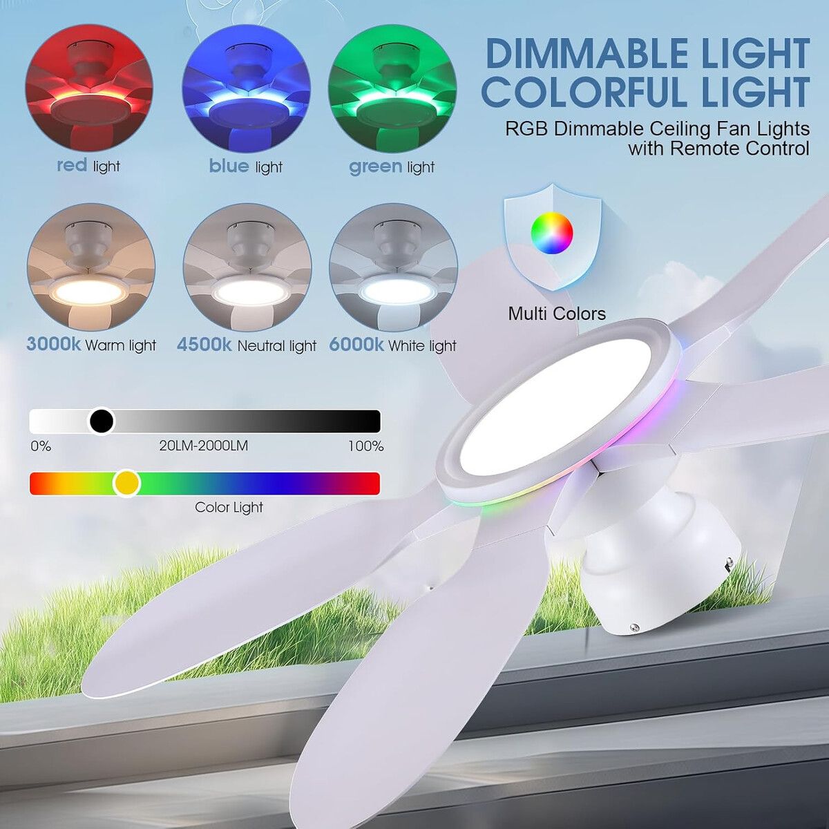 GENERICO - Ventilador de Techo Kviflon 8252 52in LED RGB CCT Motor DC