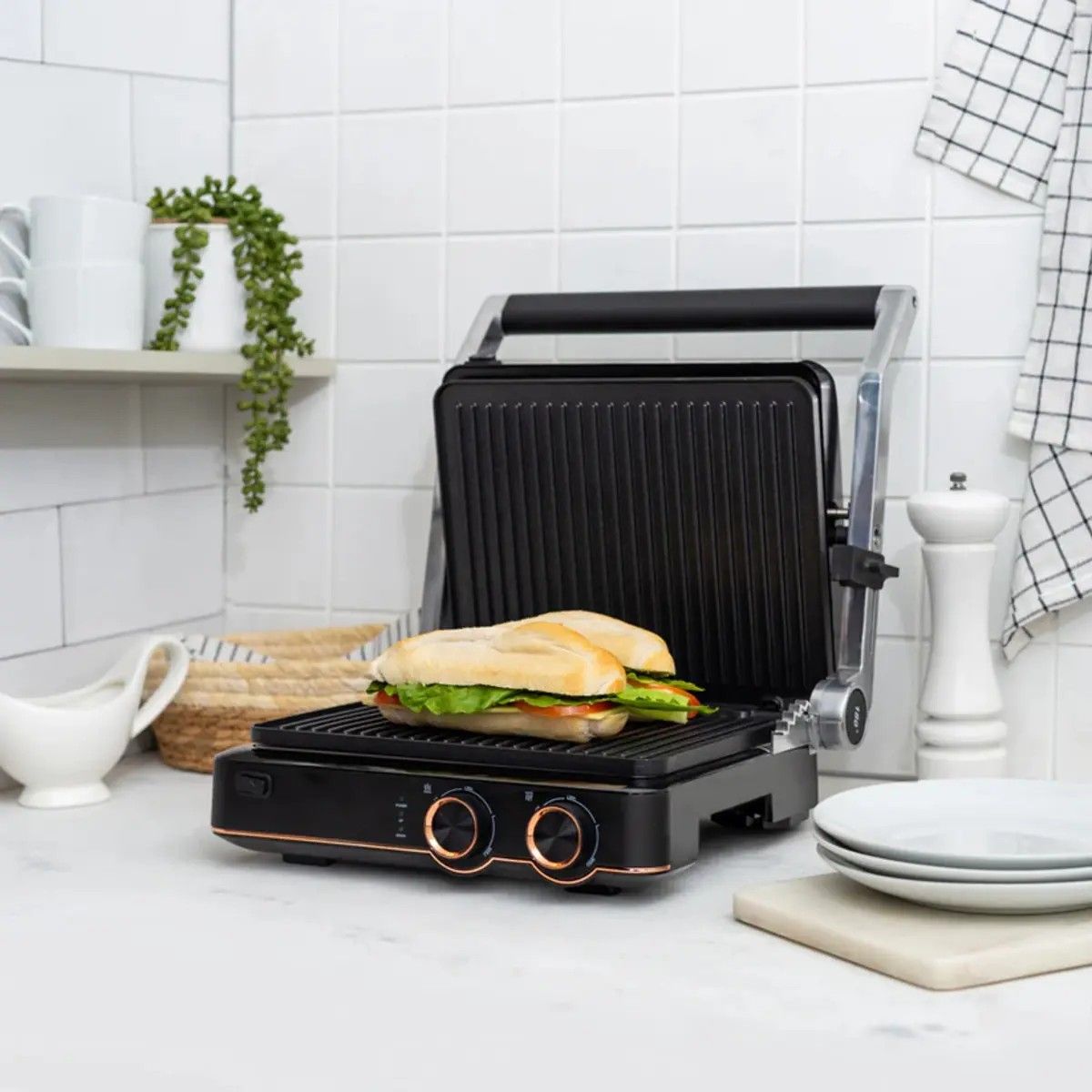 GENERICO - Sandwichera y Parrilla Grill Panini Olimpia Fdv Color Negro