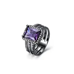 VANE COLLECTION - Anillo mujer moderno fantasía fina baño rodio negro y circón facetado morado y cristales