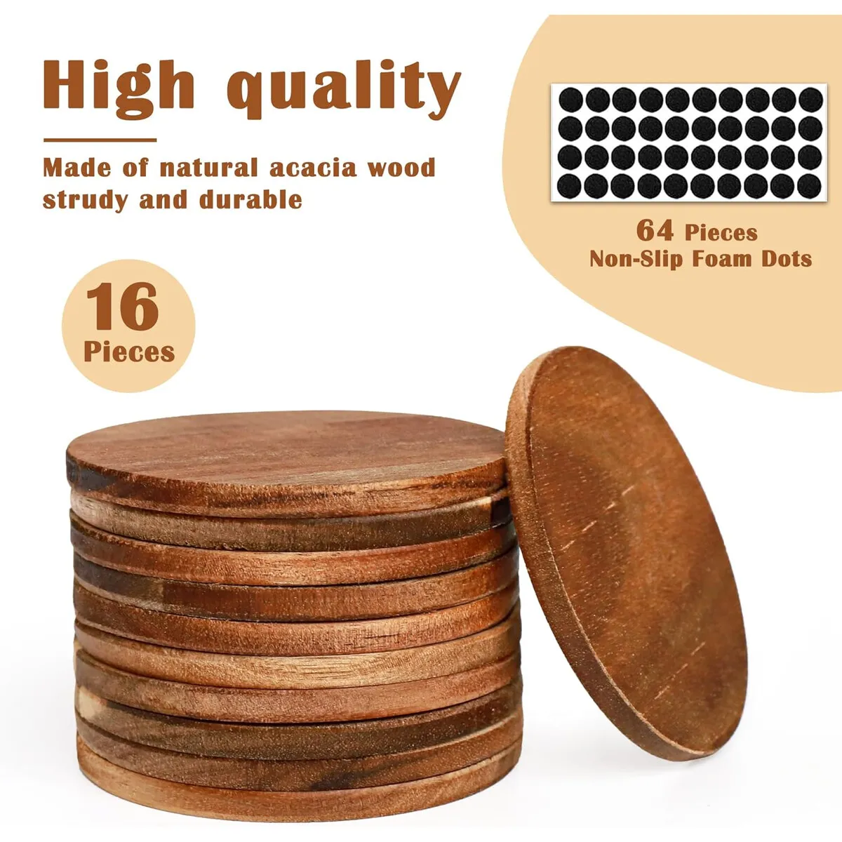 ACACIA - Posavasos Madera Aweyka 16un 10cm Acacia Redondo