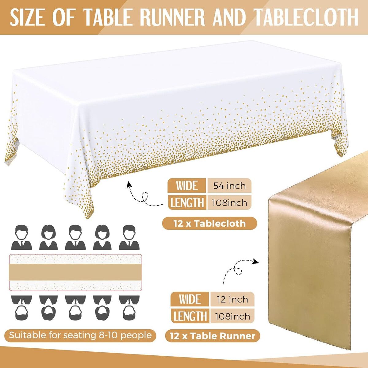 GENERICO - Mantel Breling 24pz 137x274cm Blanco Dorado