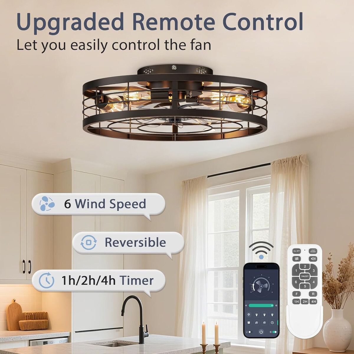 GENERICO - Ventilador de Techo VOLISUN 19.7 pulgadas con Luz y Control Remoto