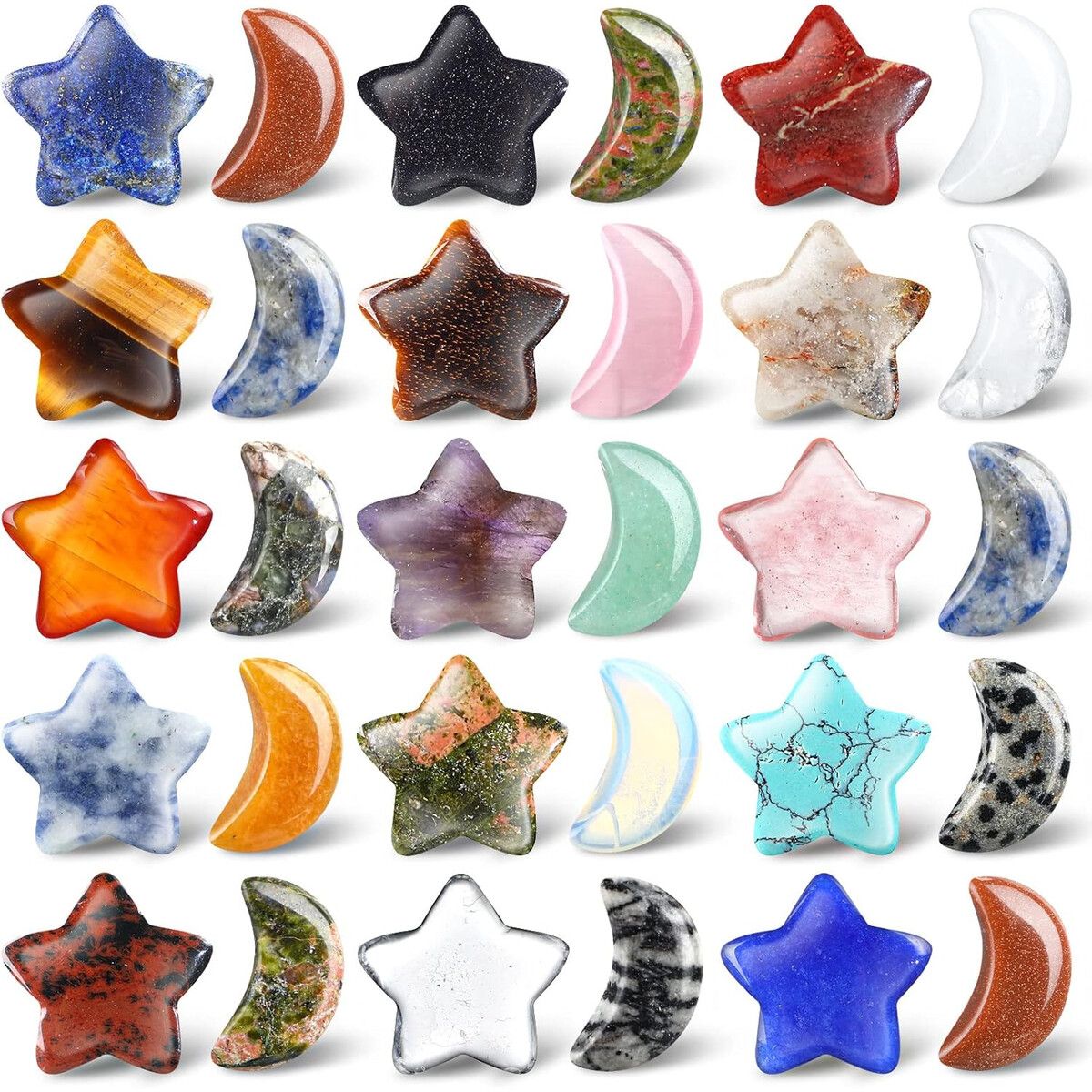 LUNA - Piedras Nuenen Luna y Estrella 30 Piezas Cristales Colores