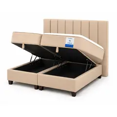 VITELIO - Cama Baul con Respaldo + Colchon Cama Completa 2 Plazas BEIGE