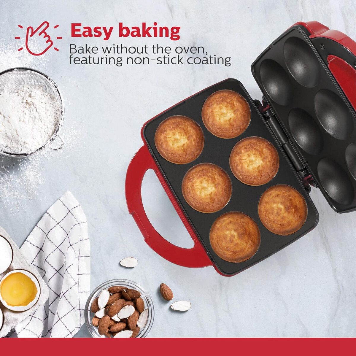 HOLSTEIN HOUSEWARES - Cupcake Maker Holstein Housewares 6 Unidades Antiadherente Rojo