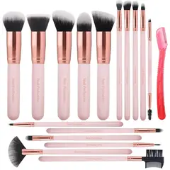 REAL - Set Brochas Maquillaje Perfection 16 Piezas Rosa Sintéticas