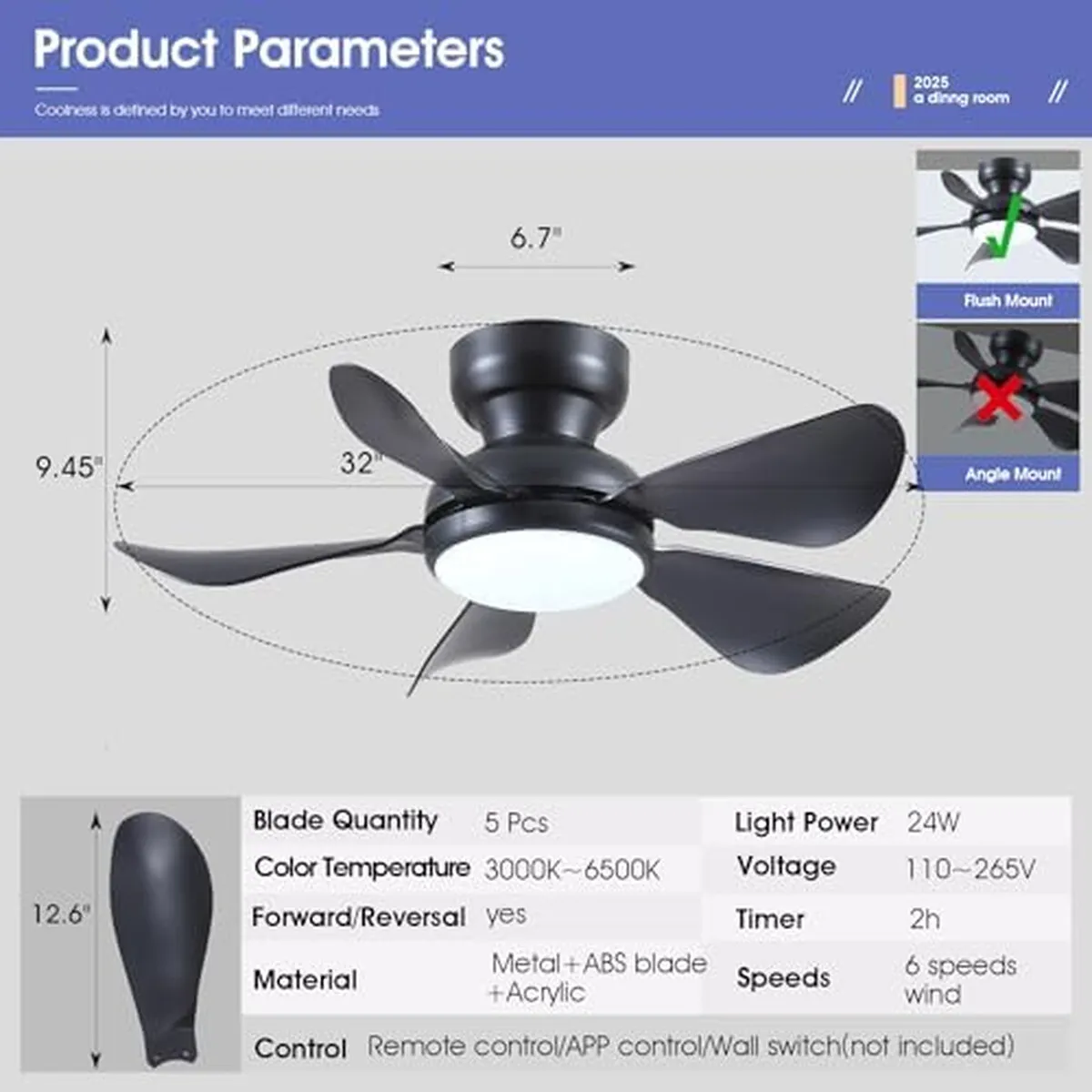 GENERICO - Ventilador Techo Kviflon 32 Pulgadas LED Control Remoto DC