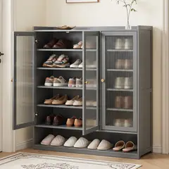 ROHE - Zapatero Organizador Con 3 Acrílico Puertas 90*35*107 Cm Gris