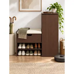 GENERICO - Banco Zapatero Recibidor 80x37x80 cm Asiento Acolchado Cajón Gabinete Alto MDF 12 mm Madera