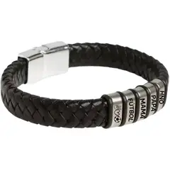 GENERICO - Pulsera En Cuero Y Acero Linea Personalizada Negro 24 Cm