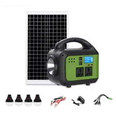 MOVI - Kit Solar de Emergencia Multifuncional con 2 conecciones a 220v para tv o notebook, 3 ampolletas, radio, 5 usb