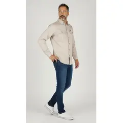 BLUE MOUNTAIN - Camisa Manga Larga Hombre Casual Gabardina 100% Algodón