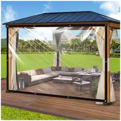 KUANGYE - Cortina Cierre De Terraza,3×3m Transparentes Resistentes Impermeables UV Con Ojales+10m Cuerda