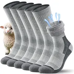 GENERICO - 6 Pares Calcetines De Lana Merina Para Hombres Térmico Deportivo Para Senderismo Gris