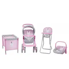 BEBESIT - Coche Travel de Juguete para Muñeca Rosado + Cuna