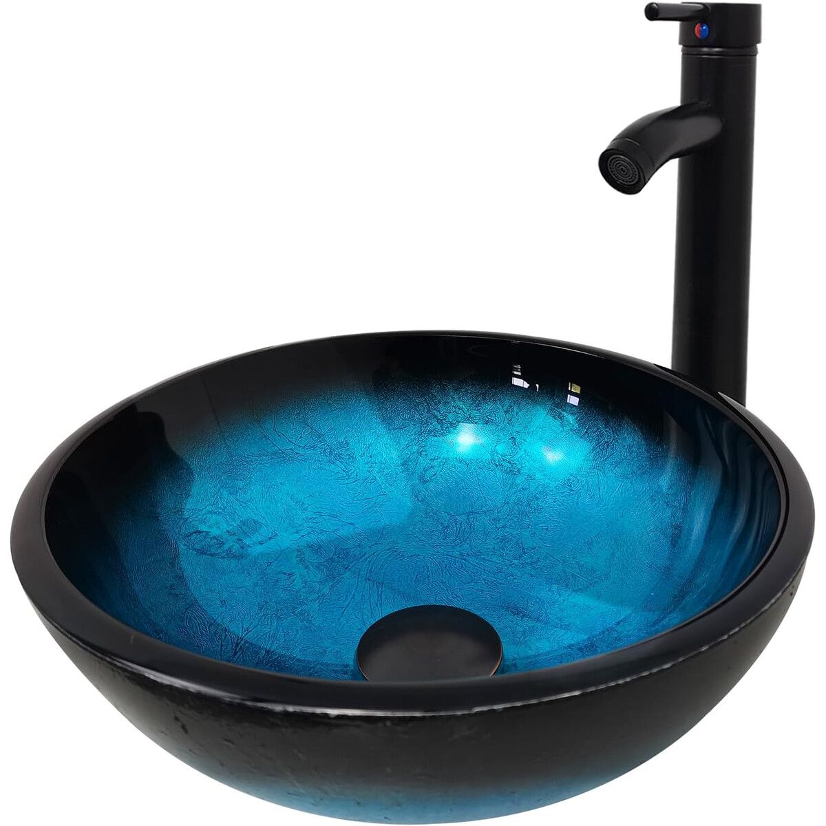 GENERICO - Lavamanos Vessel YIMAI Vidrio Templado Azul 12 Moderno