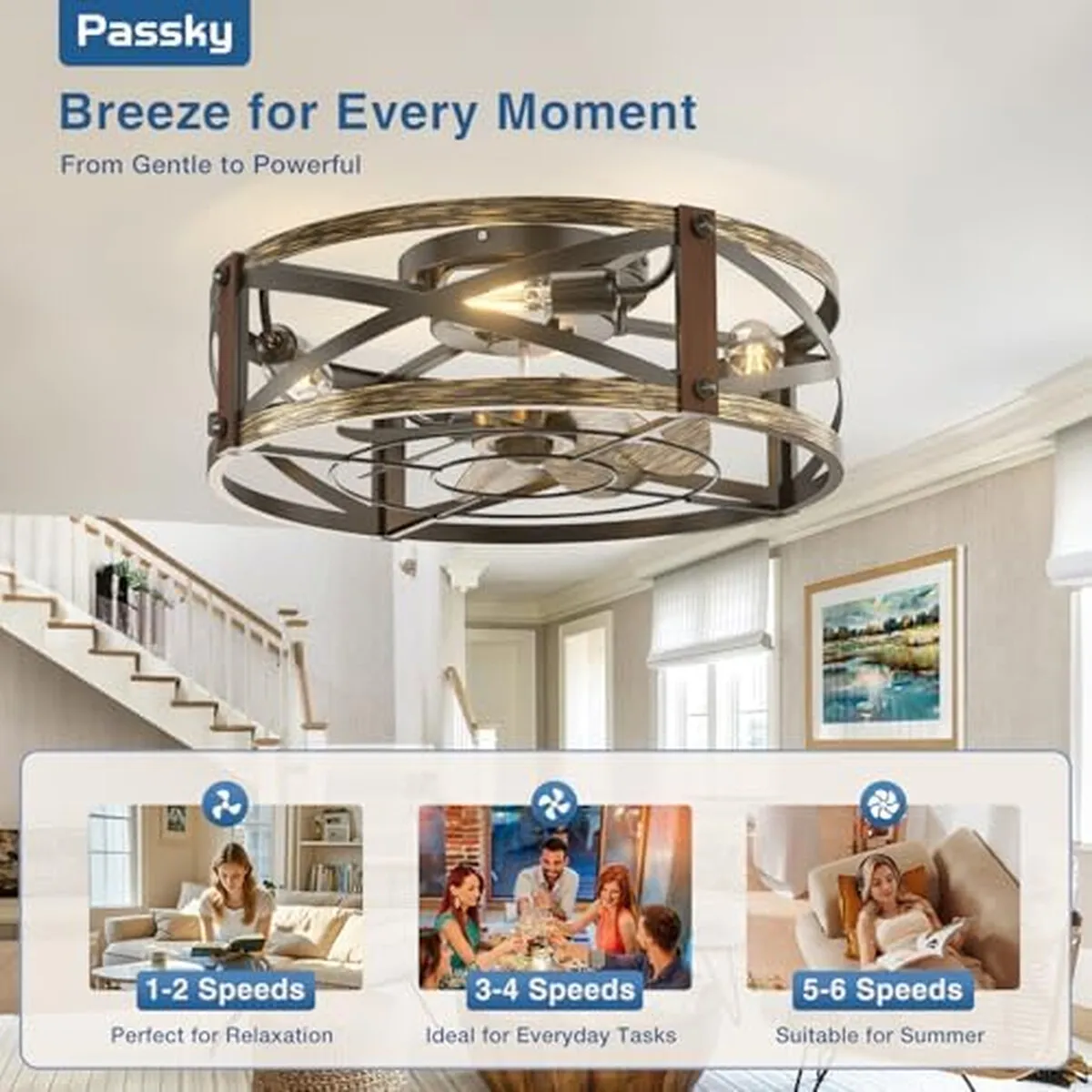 GENERICO - Ventilador Techo Passky 20 Luz Control Remoto 6 Velocidades