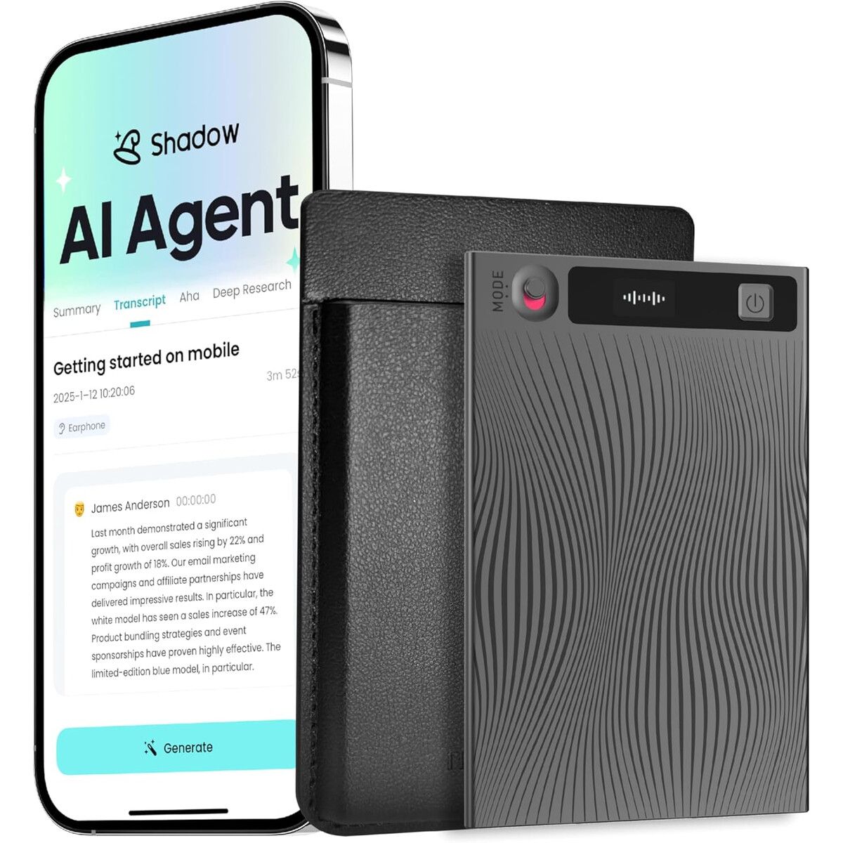 MOBVOI - Grabadora de Voz Mobvoi TicNote AI 64GB Doble Modo Transcripcian