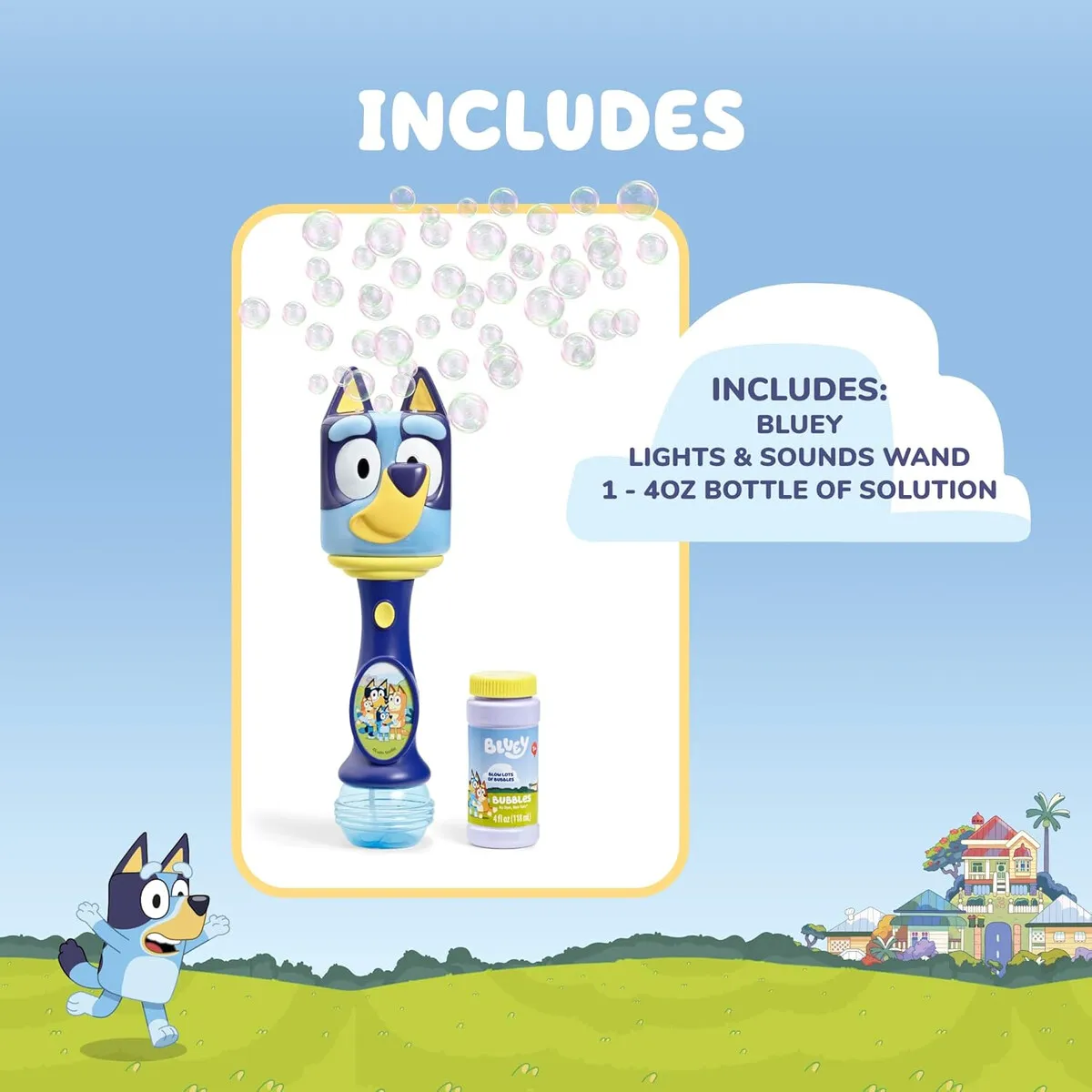 BLUEY - Varita de Burbujas Bluey Luz Sonido Musical 4oz Little Kids