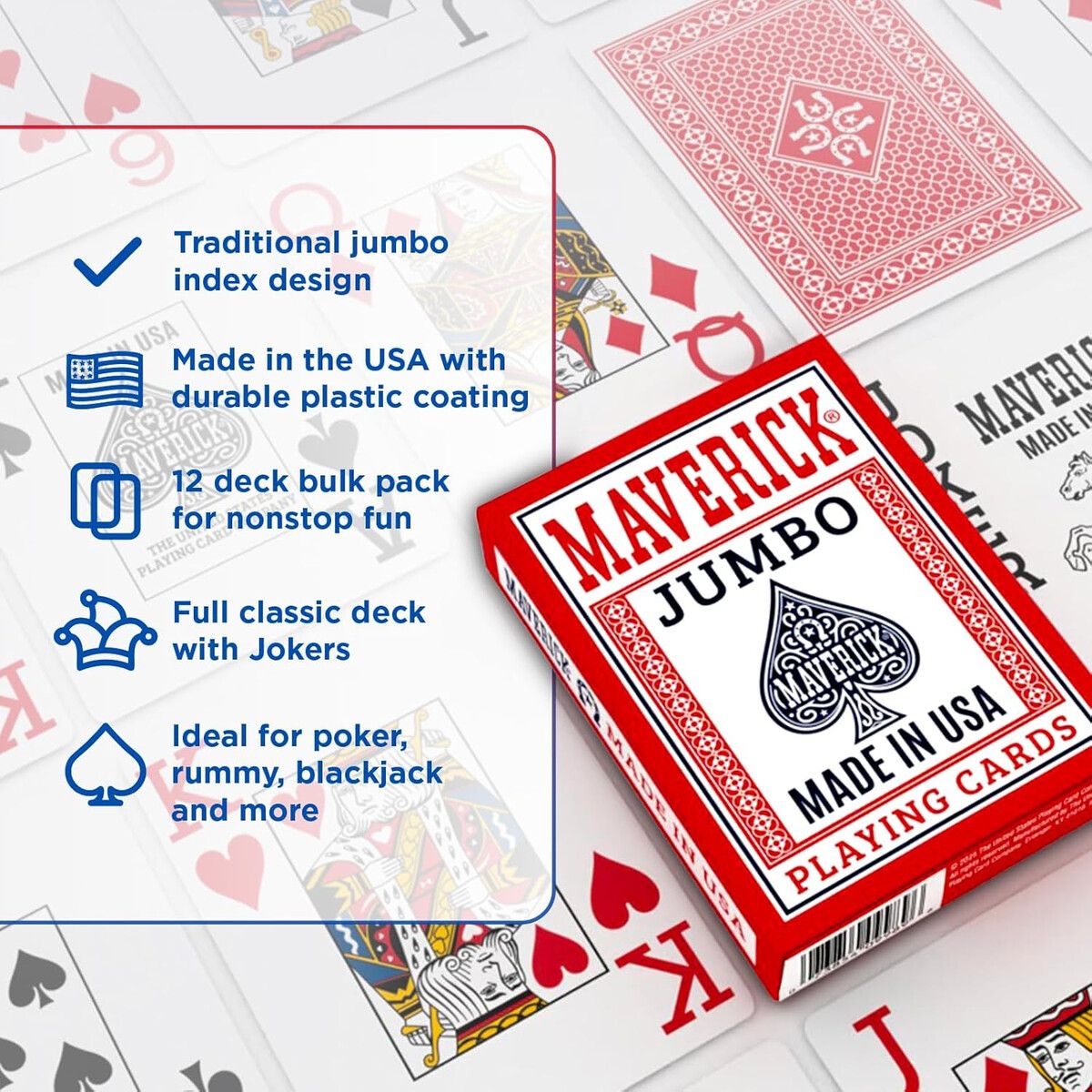 MAVERICK - Cartas Maverick 12 Pack índice Jumbo Hechas en USA