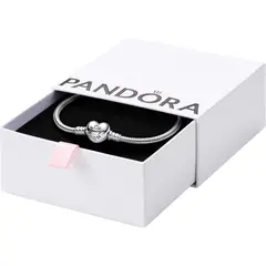 PANDORA - Pulsera Moments Cadena Serpiente Broche Corazón Plata