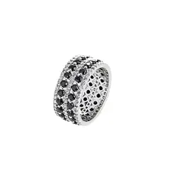 VANE COLLECTION - Anillo mujer cintillo ancho moderno fantasía fina baño rodio y circones en negro y blanco