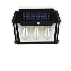 GENER - Aplique Exterior Solar 3 Ampolletas Foco sensor Movimiento Negro