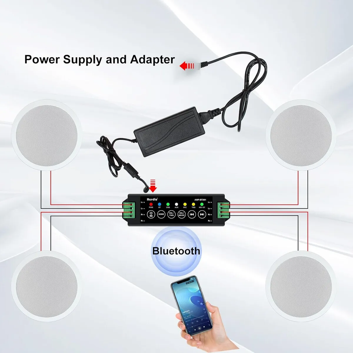 GENERICO - Parlantes Techo Herdio 6.5 640W Bluetooth 2 Vías Set 4