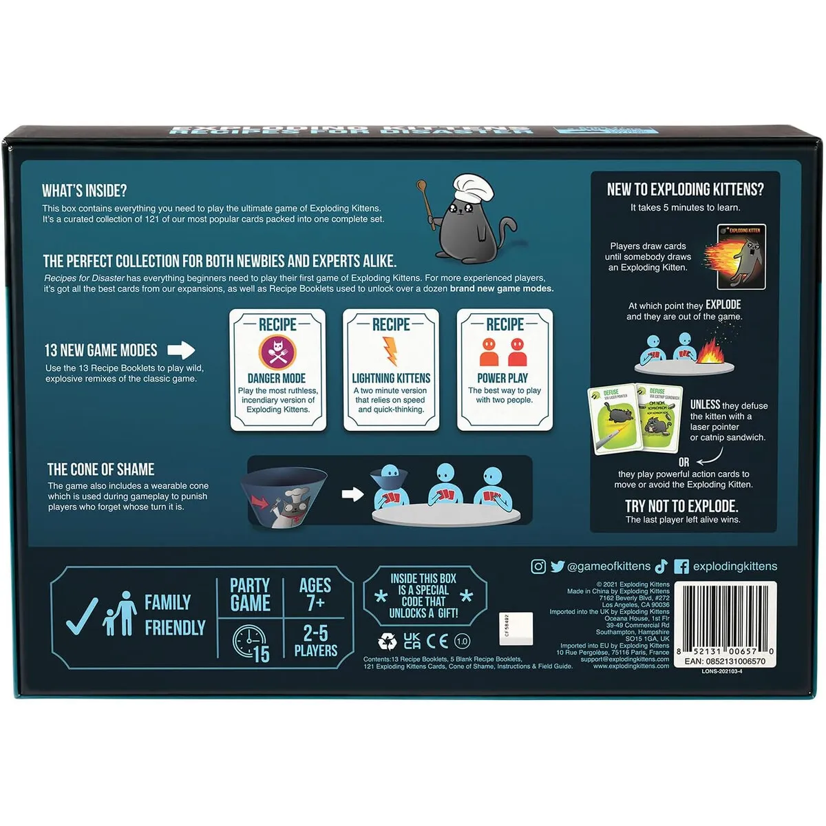 EXPLODING KITTENS - Juego de Cartas Exploding Kittens Recipes for Disaster 25 Jugadores