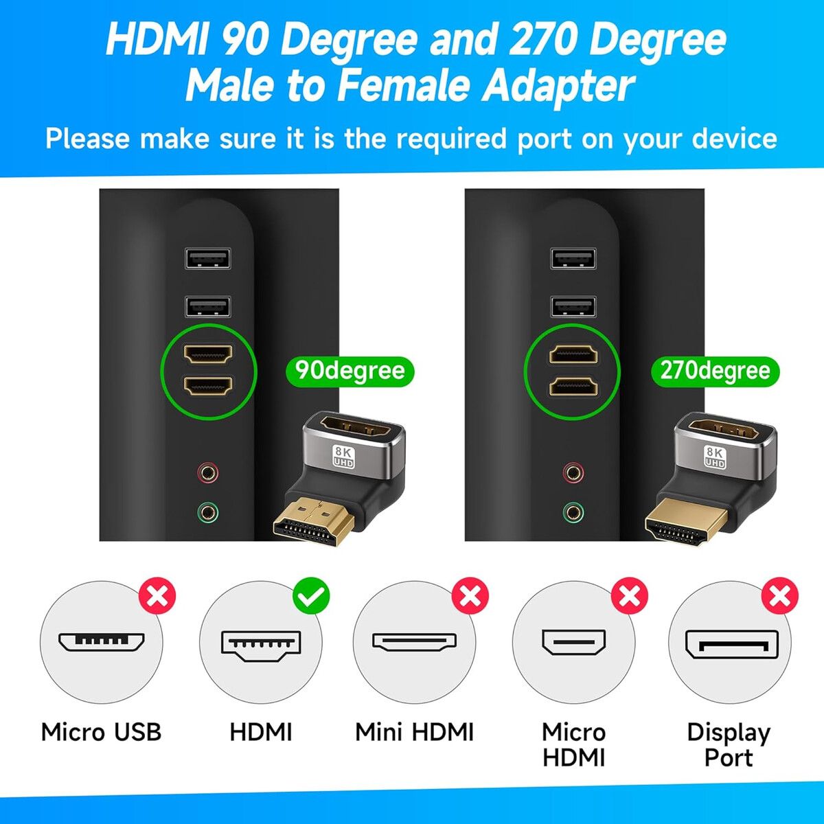 GENERICO - Adaptador HDMI 2.1 8K 90a Togconn Pack 2 Unidades