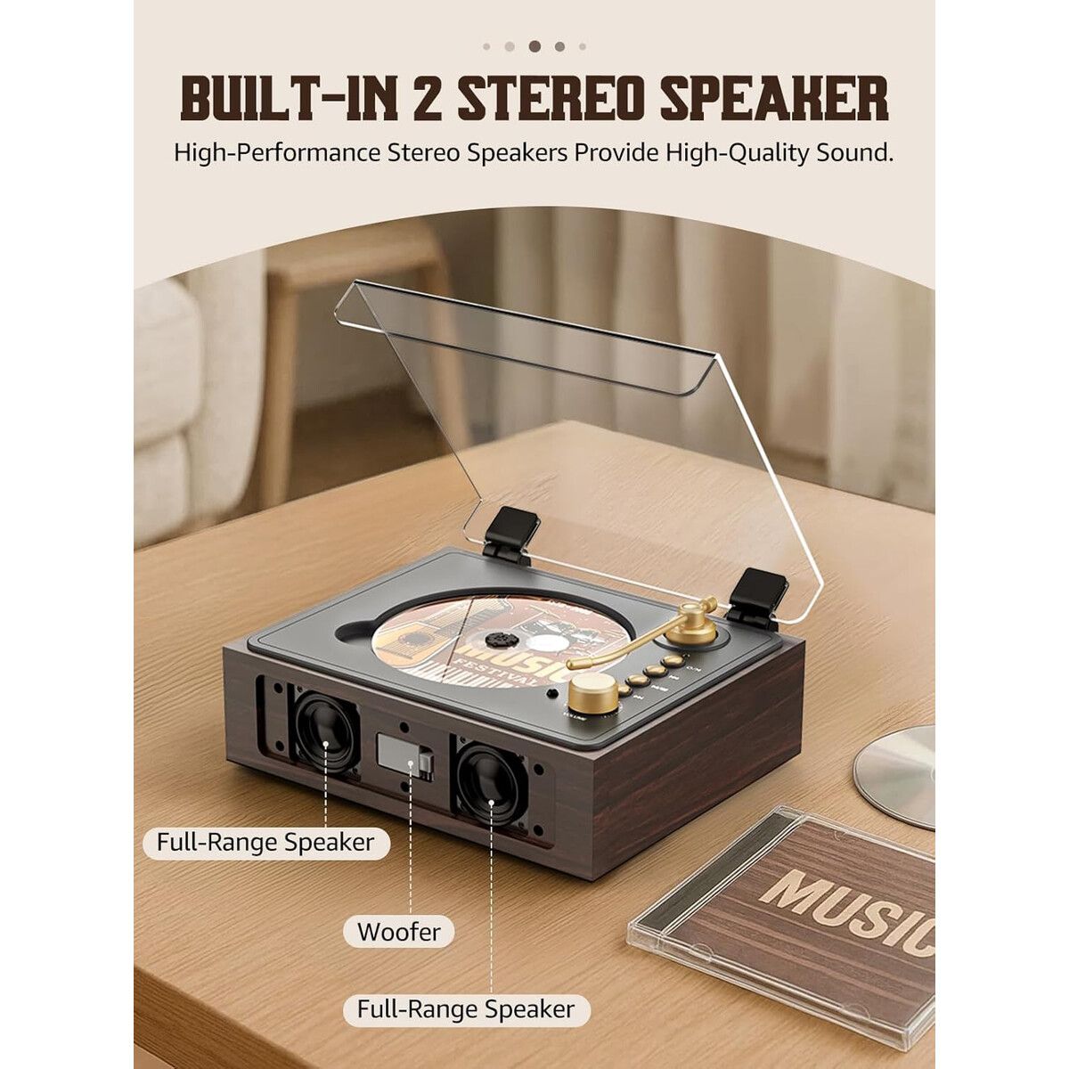 GENERICO - Reproductor CD RetroAudio Bluetooth 5.3 Parlantes Control