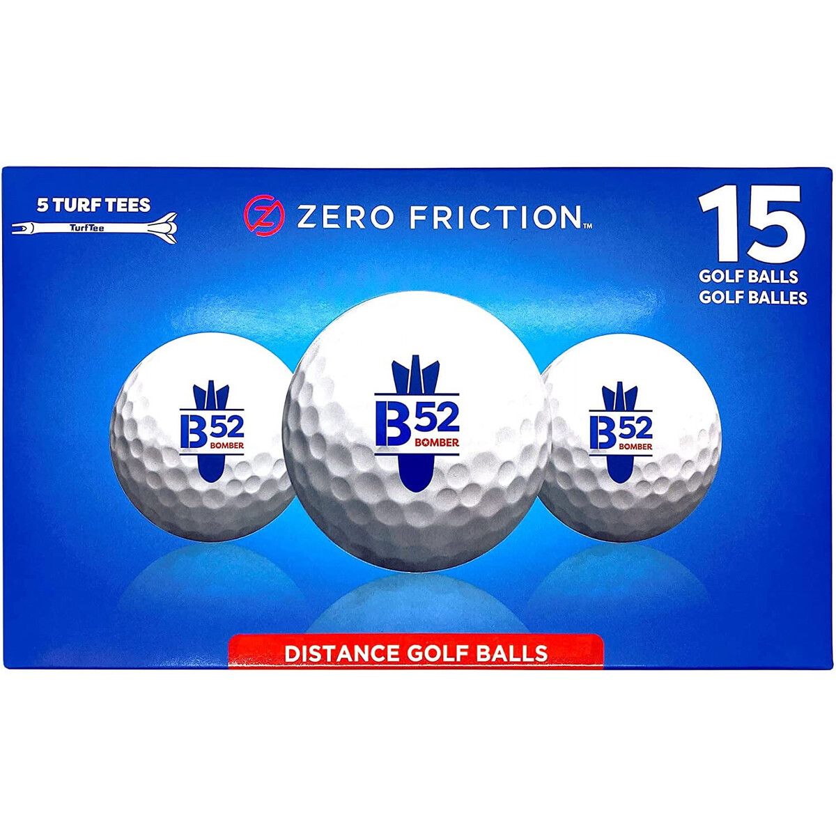 B52 - Pelotas Golf Zero Friction B52 Distance 15 Unidades Blancas 2 Capas
