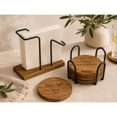 WAYU - Pack Servilletero + Posavasos Madera