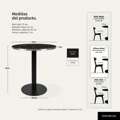 VENHOOUSE - Mesa Redonda Comedor Café Bar Madera Metal 60cm Oslo Negra