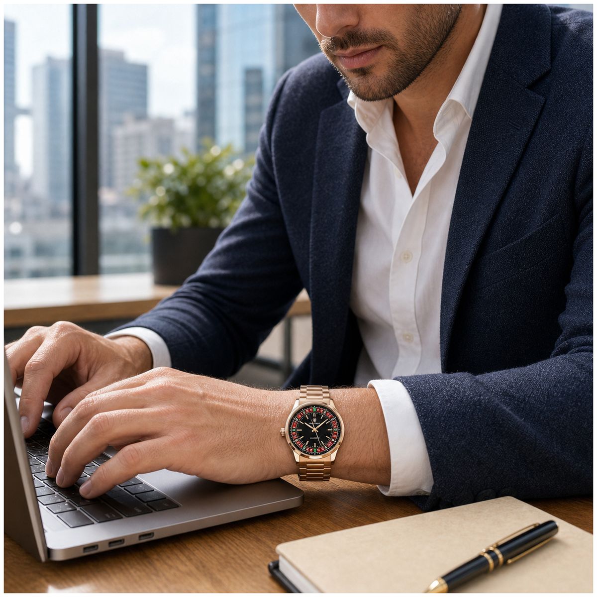 STARTECHOFFICE - Reloj de Cuarzo para Hombre con Ruleta Giratoria, Bola Móvil, Esfera Casino, Manecillas Luminosas