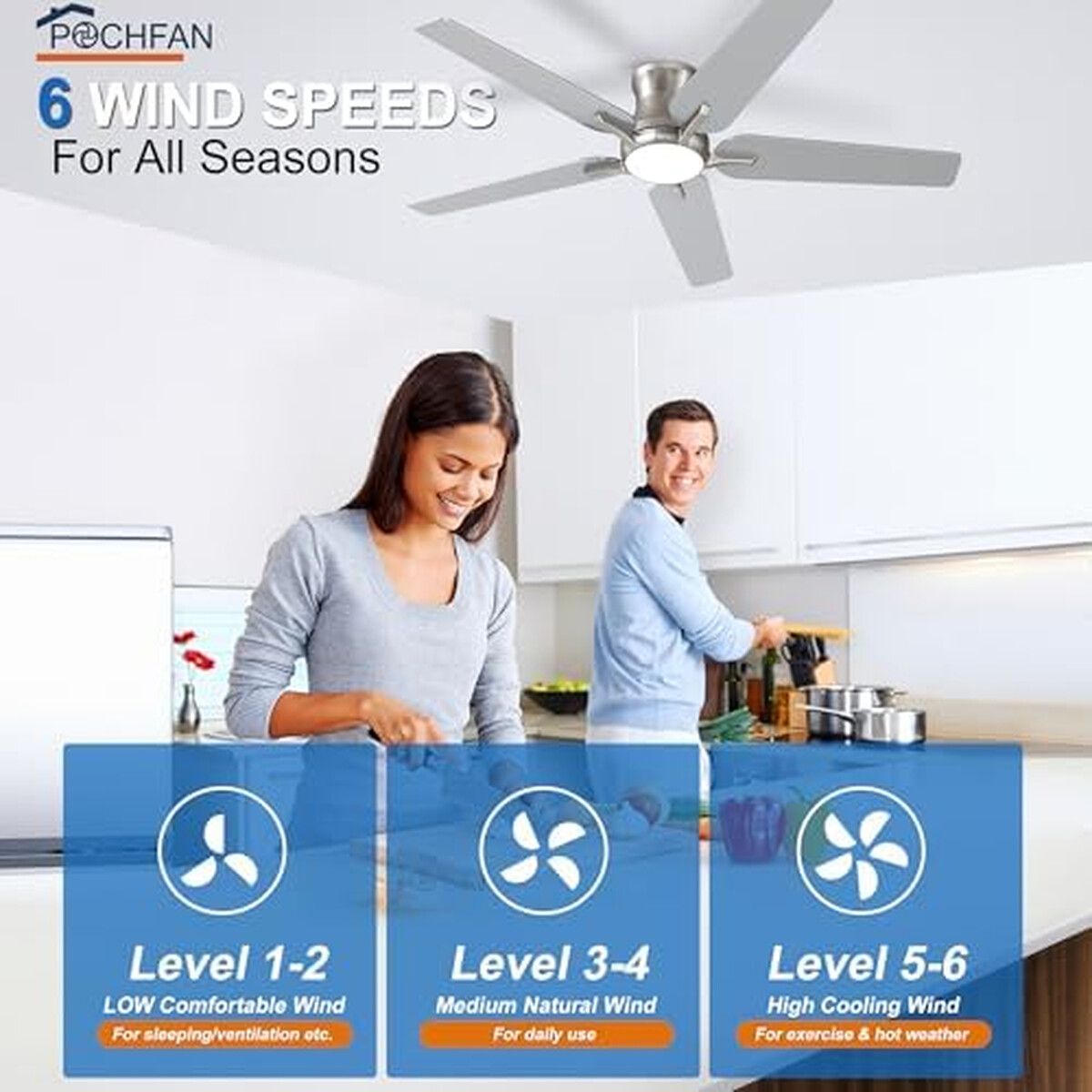 GENERICO - Ventilador de techo POCHFAN 52 con luz y control