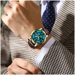 GENERICO - Reloj Analógico Clásico para Hombre con Movimiento de Cuarzo, Calendario, Correa de Cuero Premium