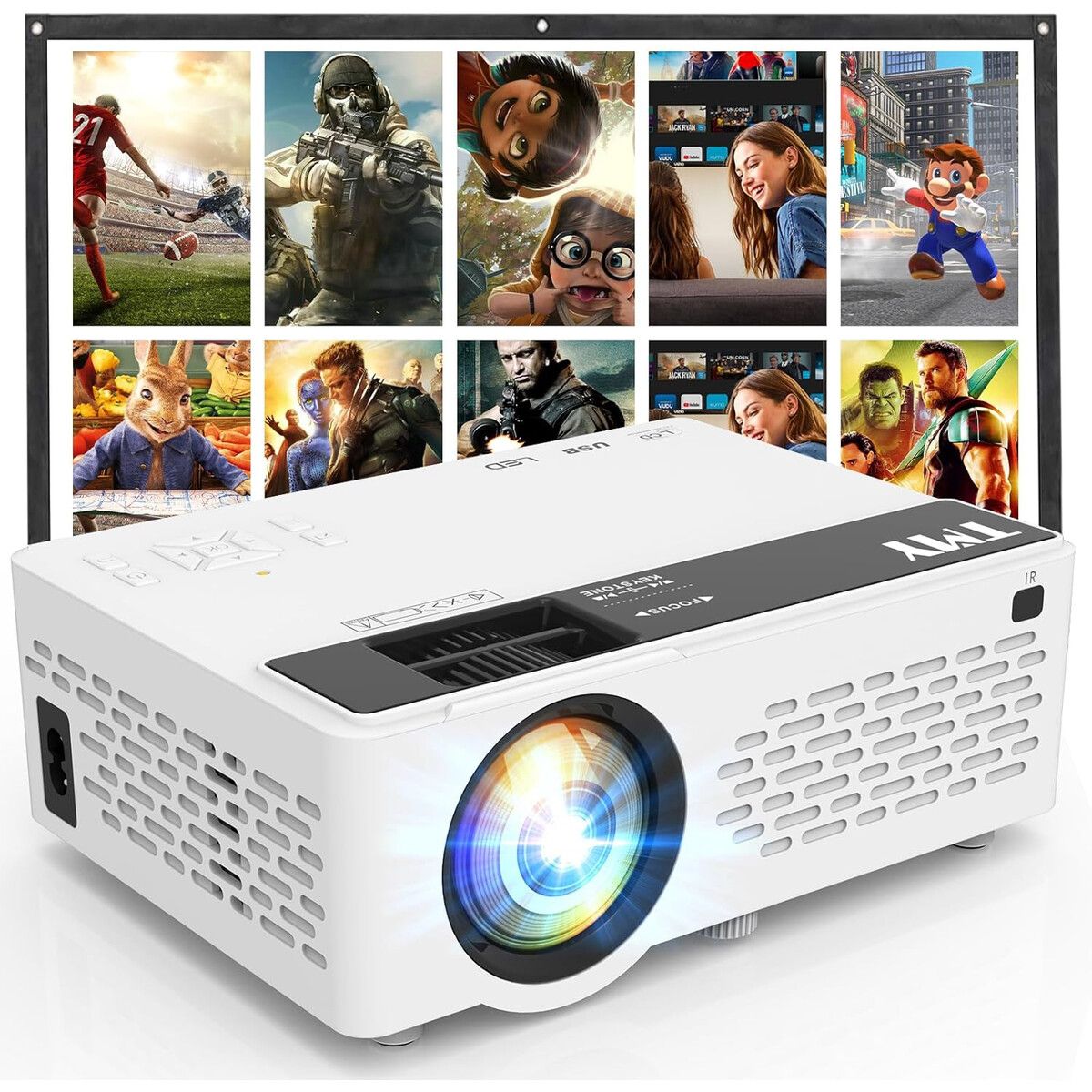 GENERICO - Proyector Portátil TMY 1080P Full HD Bluetooth con Pantalla 80
