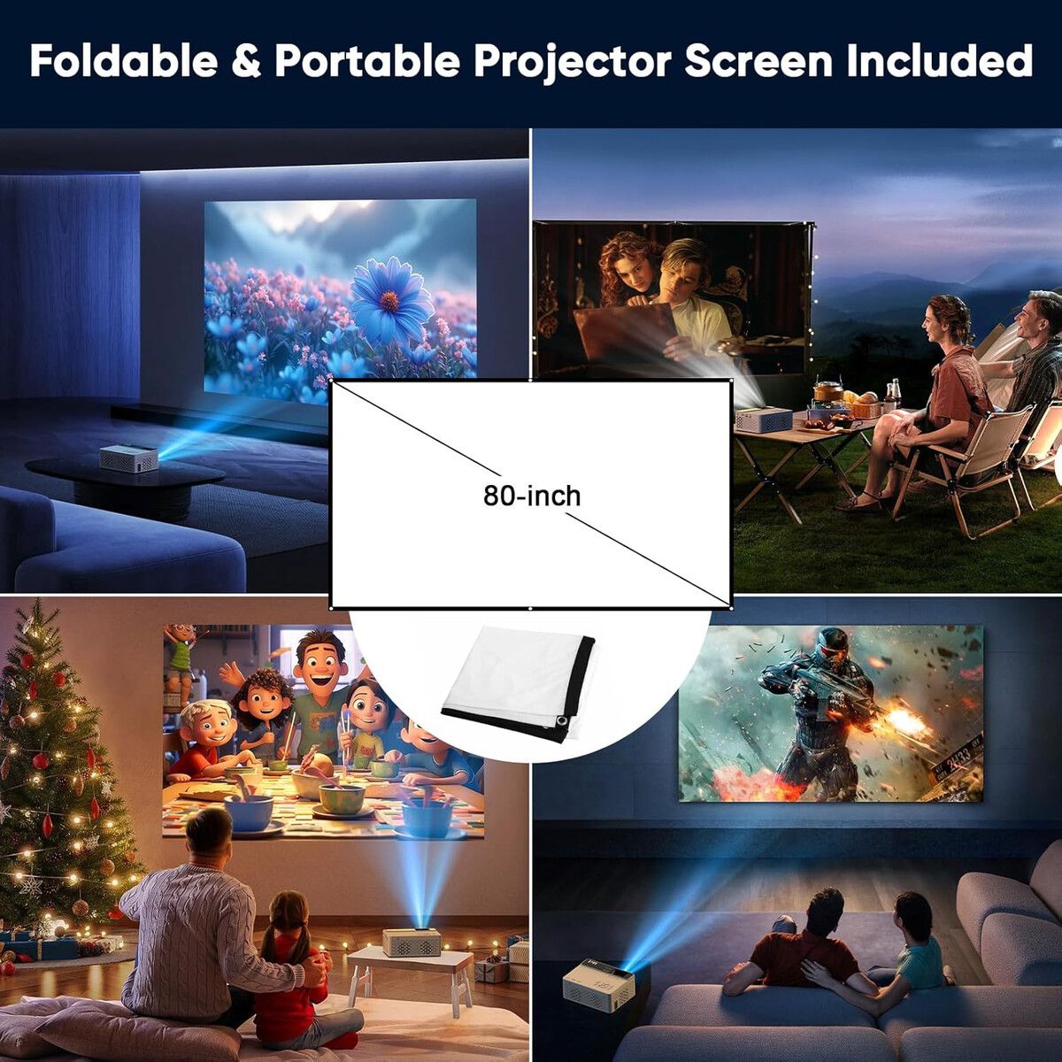 GENERICO - Proyector Portátil TMY 1080P Full HD Bluetooth con Pantalla 80