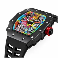 STARTECHOFFICE - Reloj Analógico de Cuarzo para Hombre 50 mm Diseño Tonneau Esqueleto Correa de Silicona