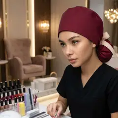 MARINA COLORINA - Gorro clínico con lazo e interior de satin color Burdeo