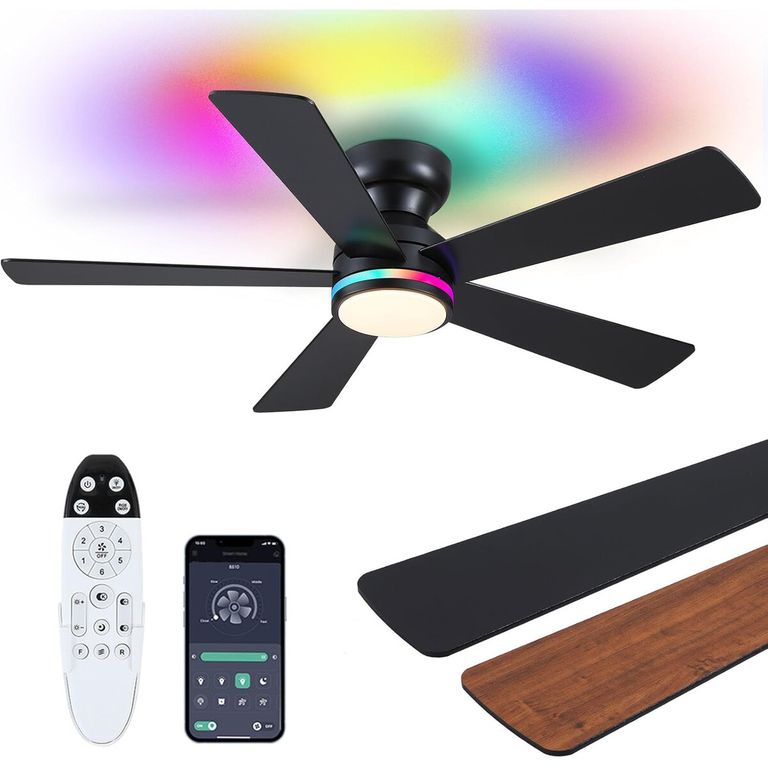 GENERICO Ventilador de Techo BYKISTOK 46 Marrón RGB Luz Empotrable