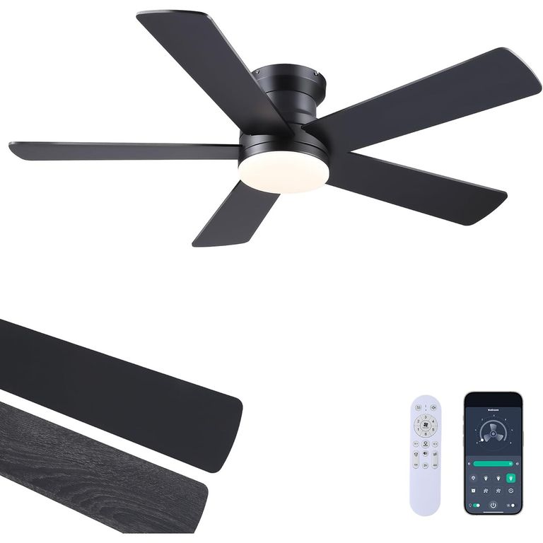 GENERICO Ventilador de Techo Ayaoty SY888848Black 48in Negro Mate con Luz LED