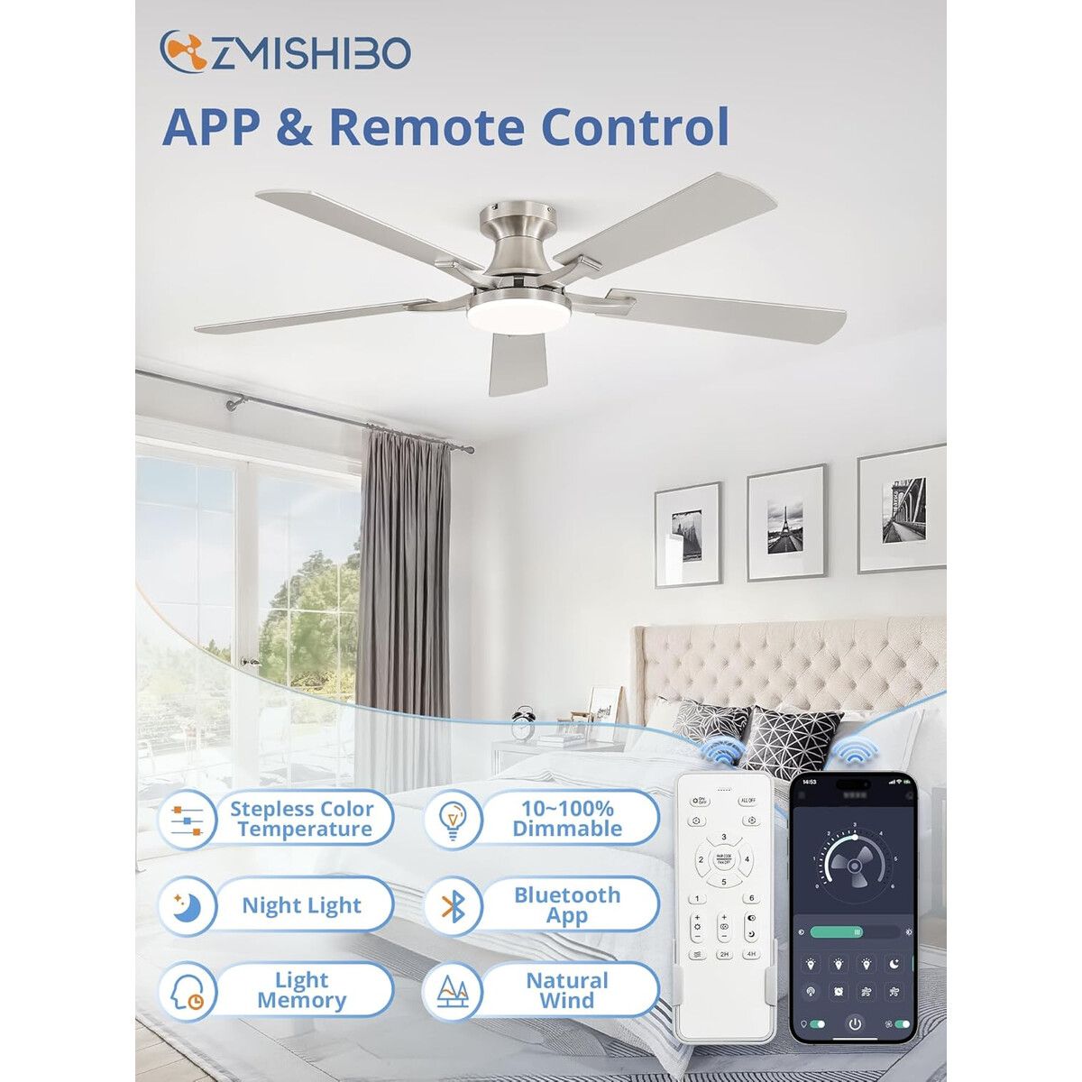 GENERICO - Ventilador de Techo ZMISHIBO BJ52 52 Pulg LED Control App