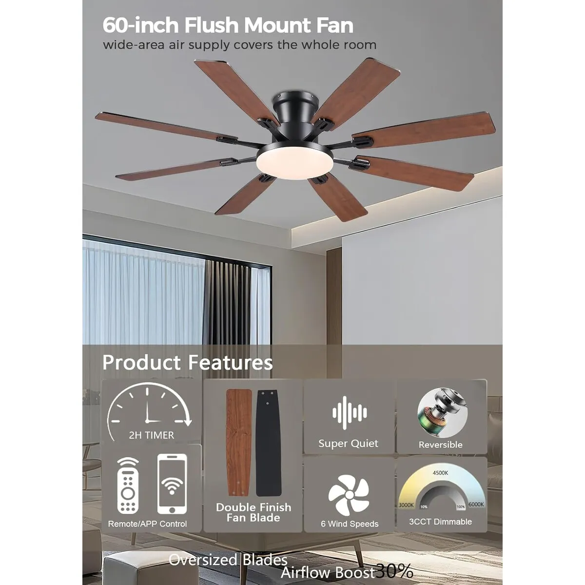 GENERICO - Ventilador de Techo JSAITEE JL09 60 Pulgadas Luz LED
