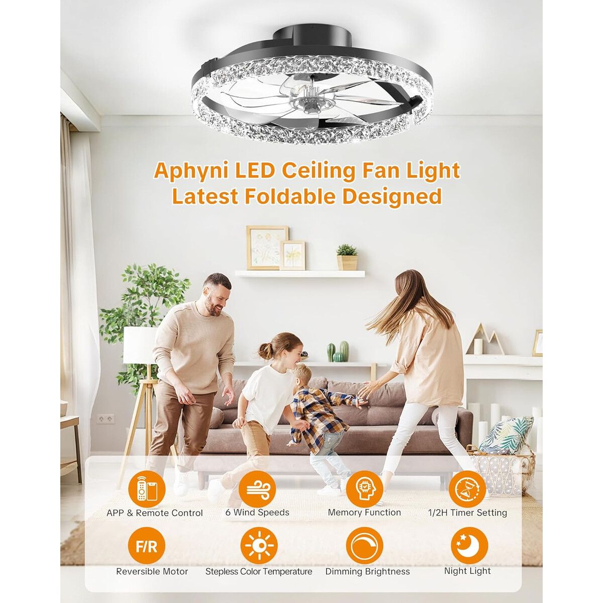 GENERICO - Ventilador de Techo Aphyni LED Plegable 18 Pulgadas con Control
