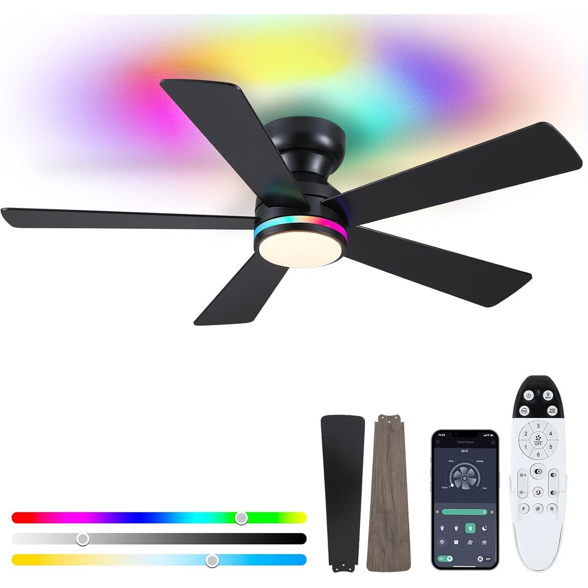 GENERICO - Ventilador de Techo BYKISTOK 46 Pulgadas RGB Control Remoto