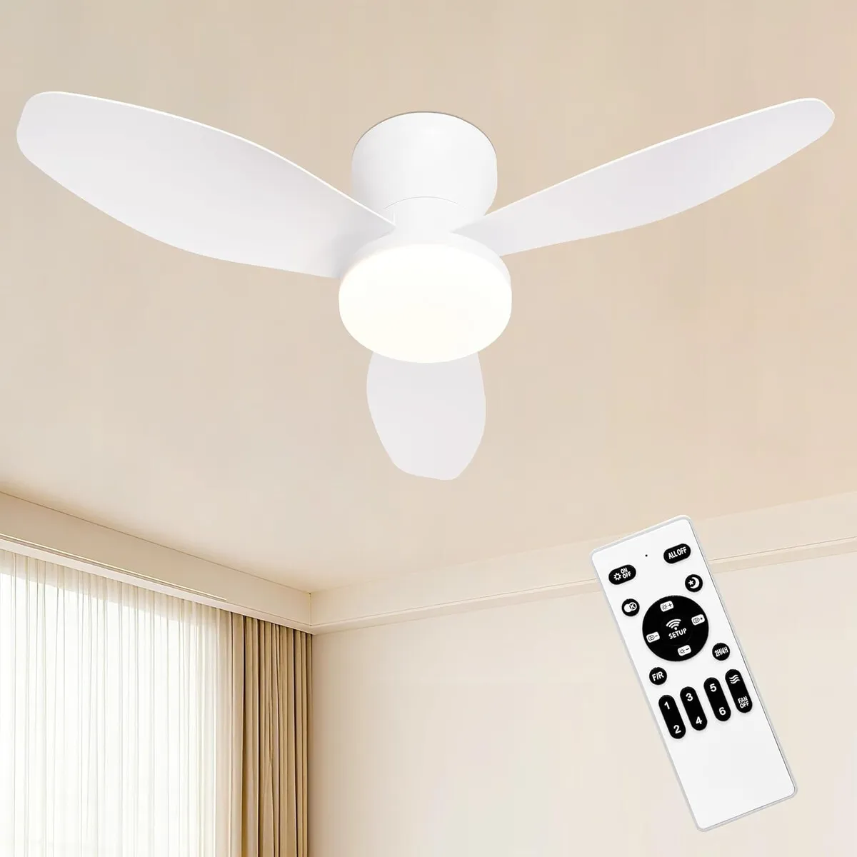 GENERICO - Ventilador de Techo HapyClaw 32 Pulgadas LED Blanco Control Remoto