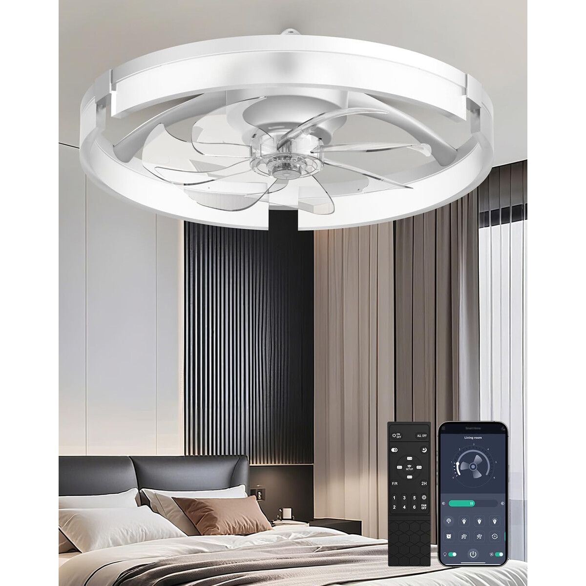 GENERICO - Ventilador de Techo AIKVSXER AKCF003 20 pulg Luz LED Motor DC