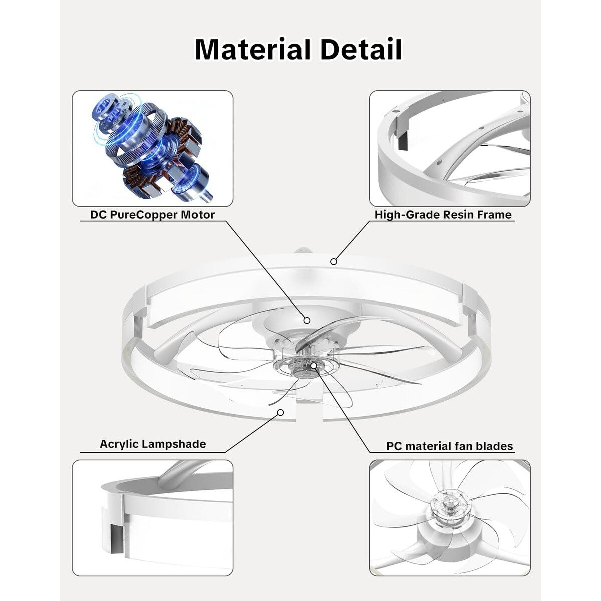 GENERICO - Ventilador de Techo AIKVSXER AKCF003 20 pulg Luz LED Motor DC